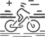  A stylized icon of a cyclist in motion, with lines indicating speed, suggesting an active or sports-related theme.
