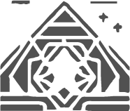 A monochrome icon of a mountain with a symmetrical geometric pattern, possibly representing a camping or outdoor adventure theme, with a starry sky accent in the background.